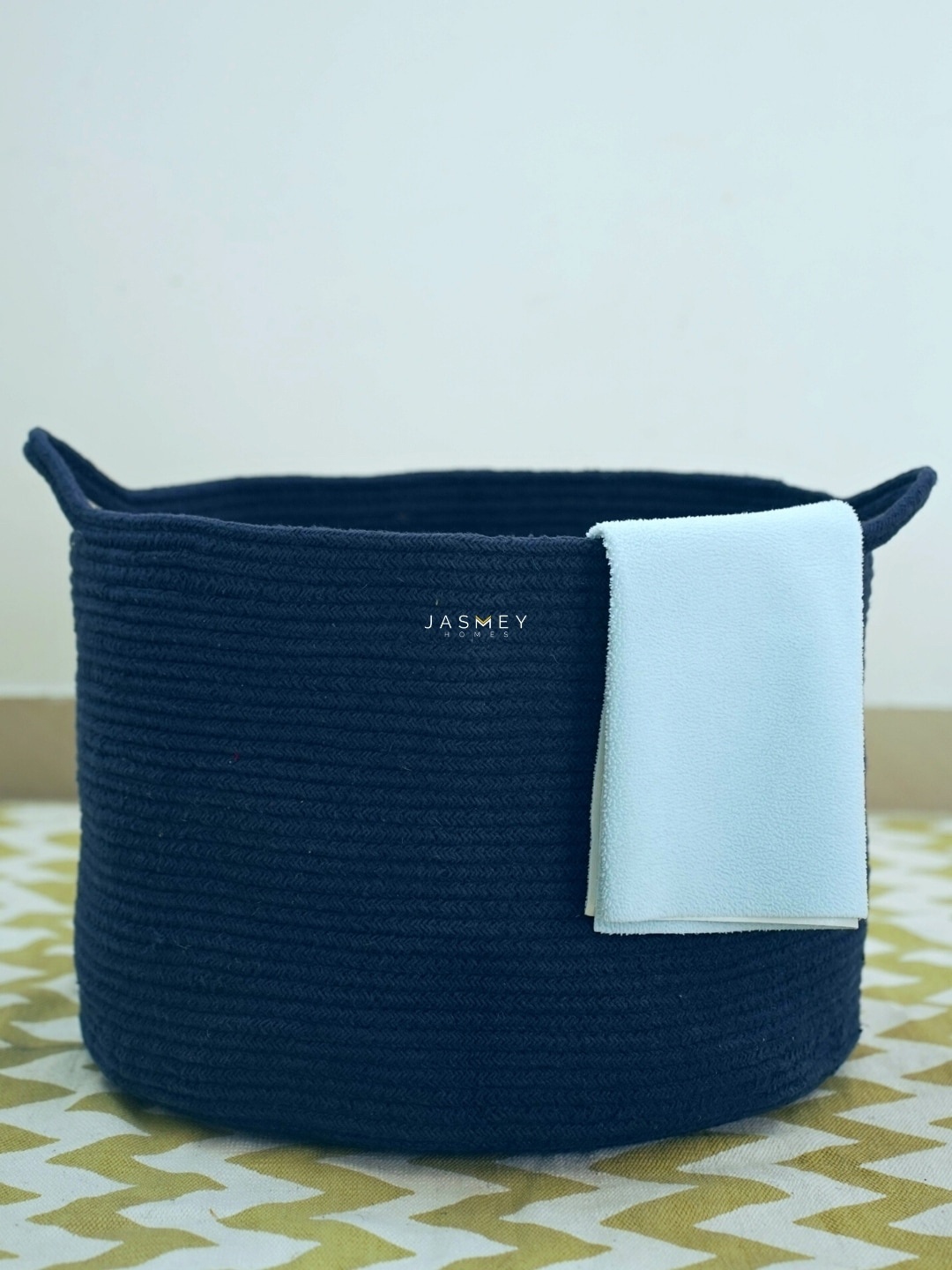 

JASMEY HOMES Blue Solid Cotton Storage Basket