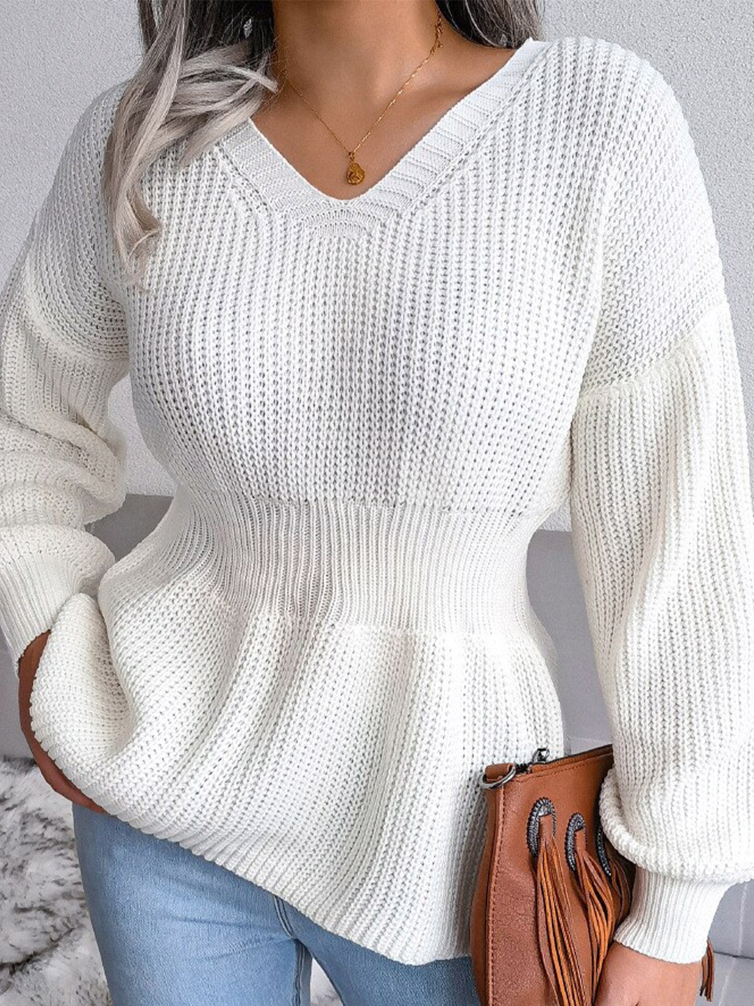 

BoStreet Women White Acrylic Pullover