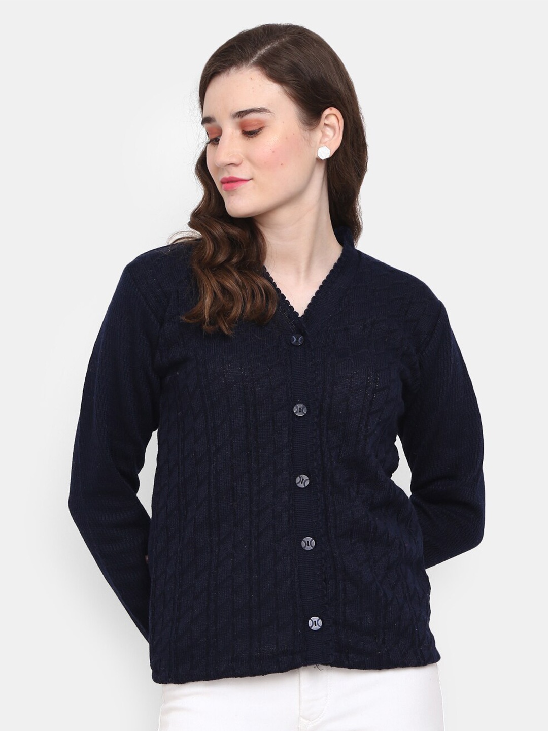 

V-Mart Women Navy Blue Acrylic Cardigan