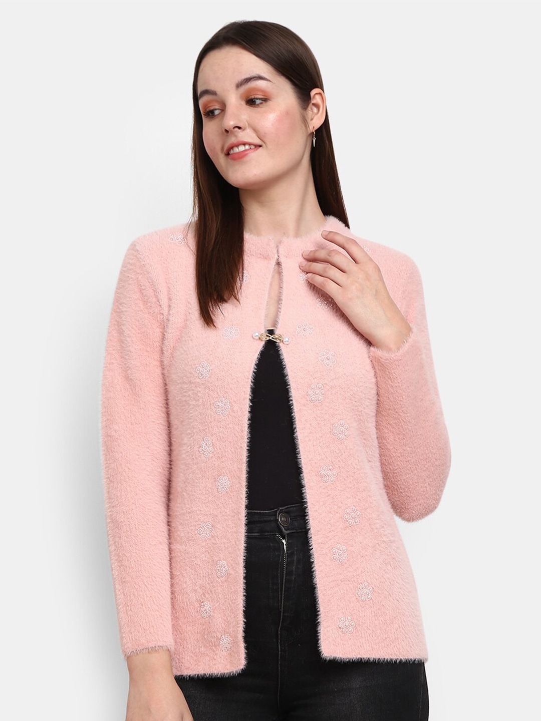

V-Mart Women Peach-Coloured Cotton Cardigan With Fuzzy Detail