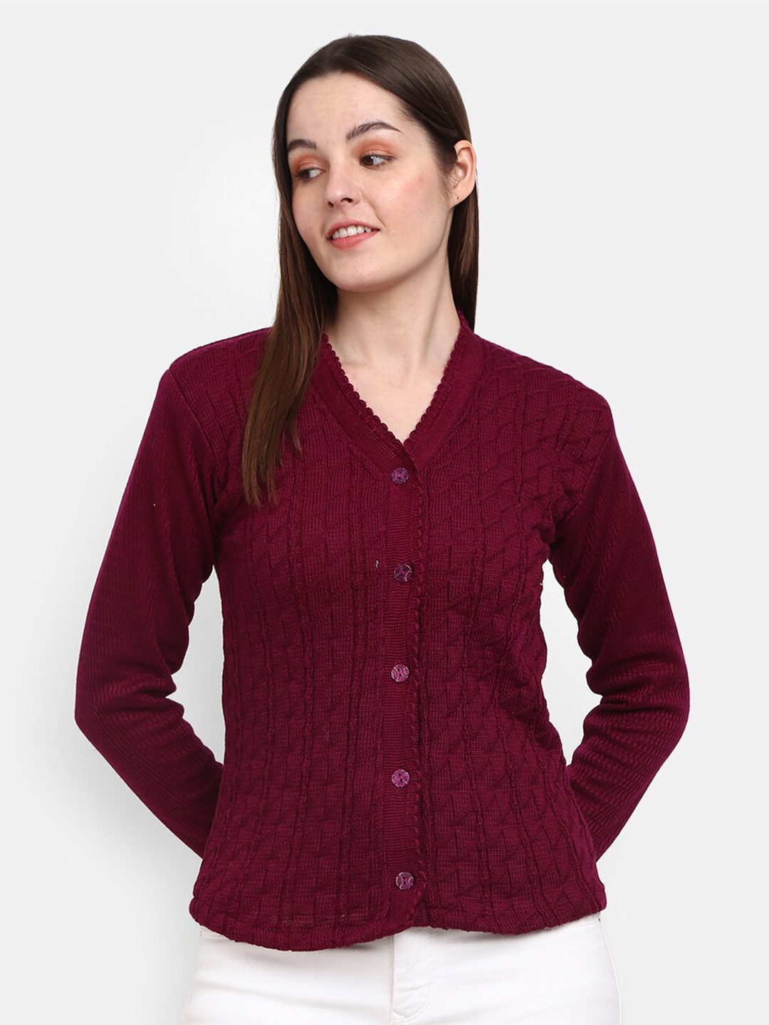 

V-Mart Women Purple Cable Knit Acrylic Cardigan