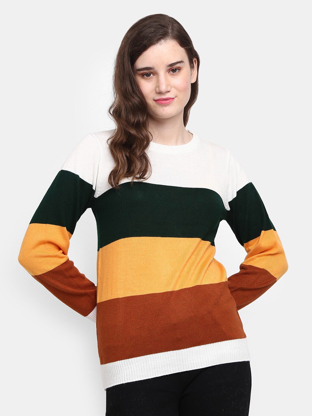 

V-Mart Women Yellow & Black Colourblocked Acrylic Sweatshirt