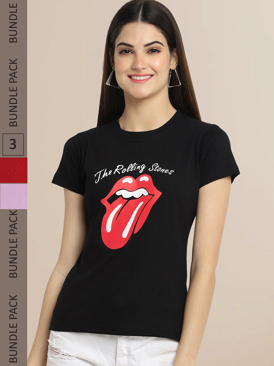 

Fabflee Women Black & Maroon Pack Of 3 Printed Cotton T-shirts