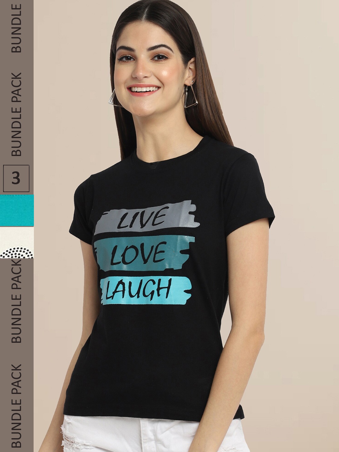 Fabflee Pack Of 3 Printed Cotton T-shirt, Black