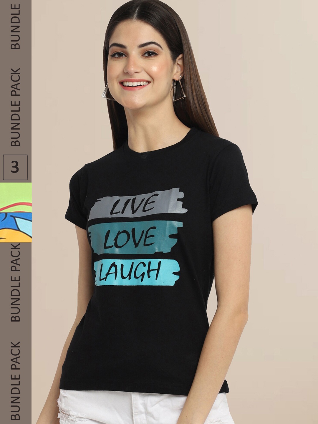 Fabflee Women Typography Pack of 3 T-shirt, Black