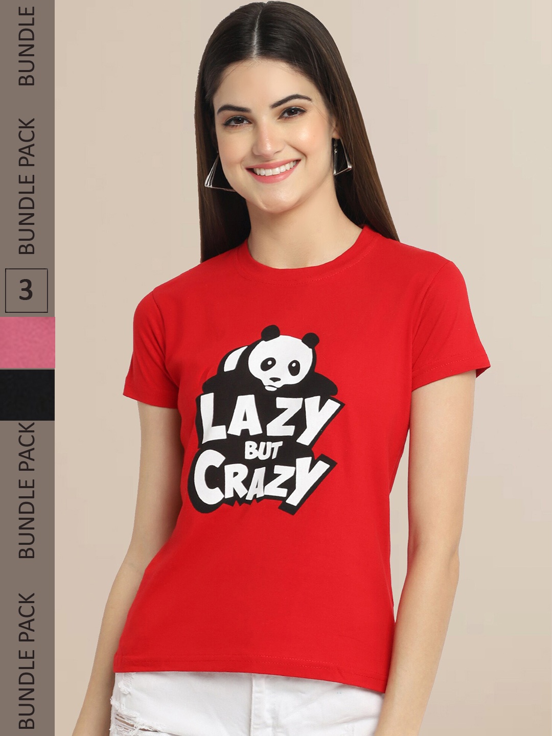

Fabflee Pack Of 3 Printed Cotton T-shirt, Red