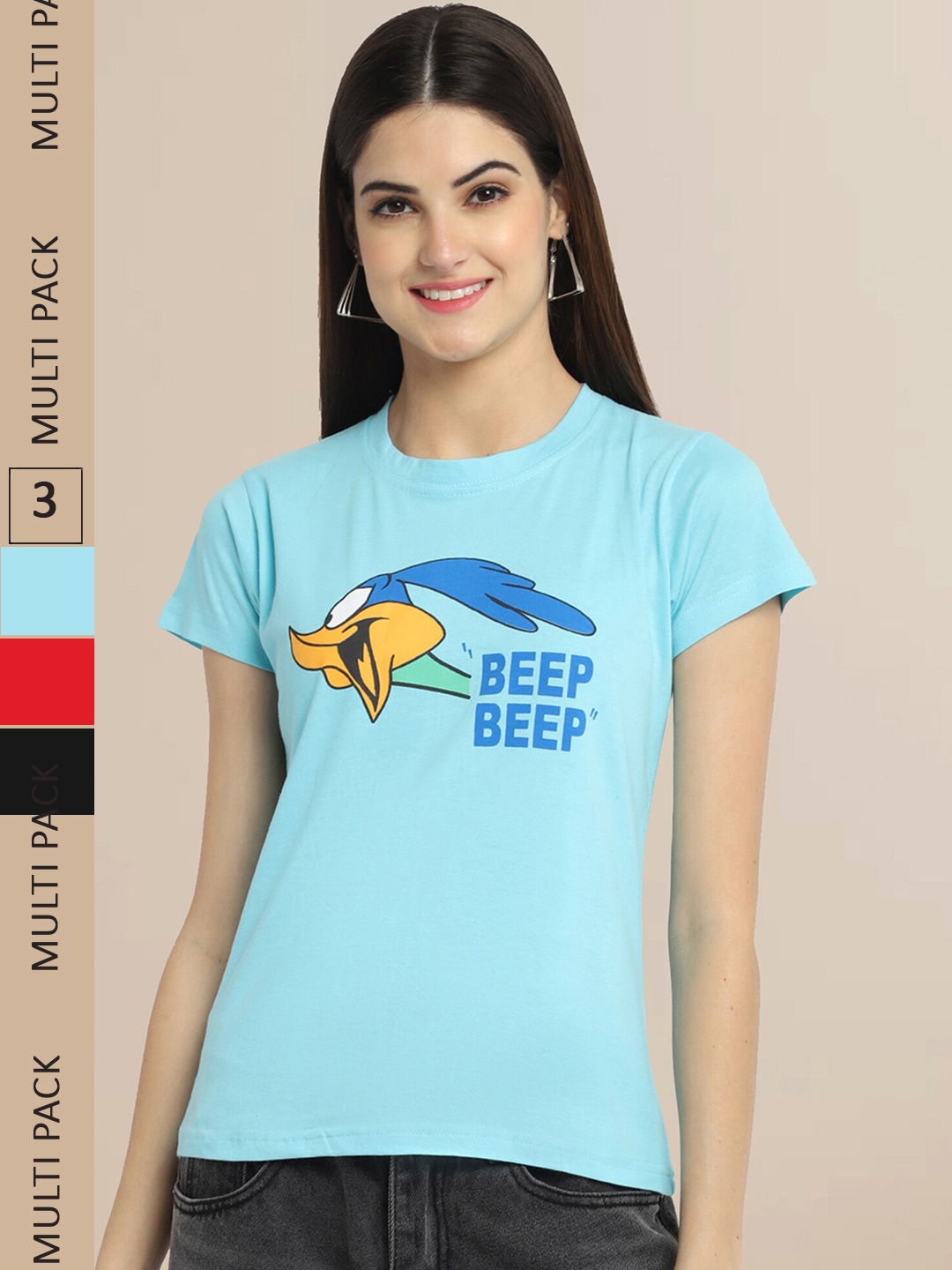 Fabflee Pack of 3 Printed Cotton T-shirt, Blue