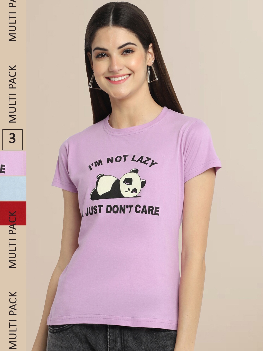 

Fabflee Women Cotton Printed T-shirt Pack of 3, Purple