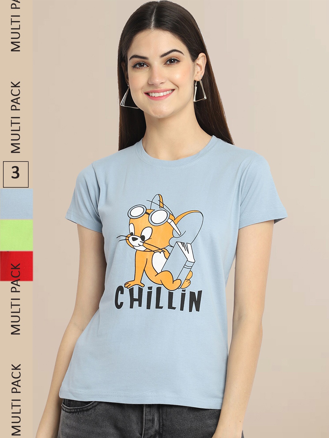 

Fabflee Women Cotton Printed T-shirt Pack of 3, Grey