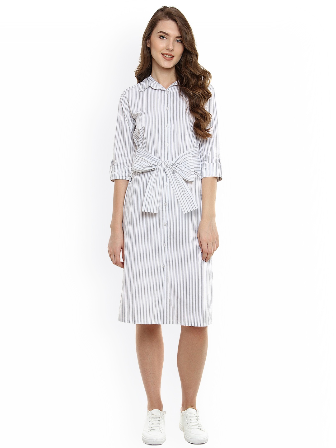 

Miss Chase Women White Striped Shirt Dress