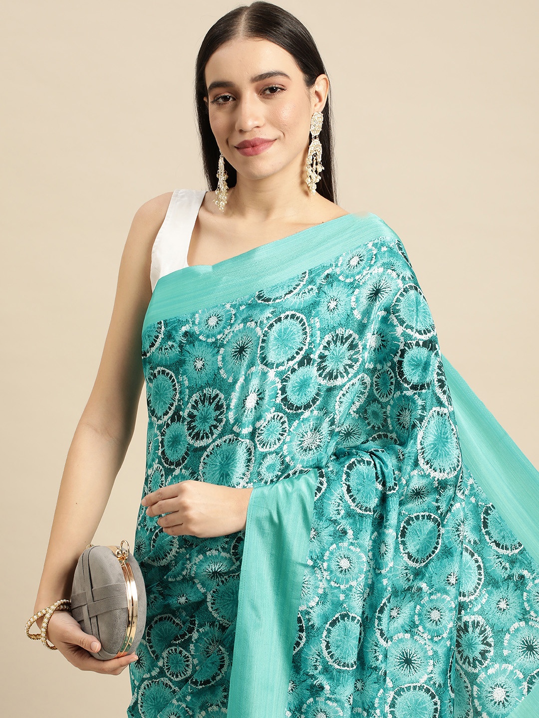 

RACHNA Blue Ethnic Motifs Satin Saree