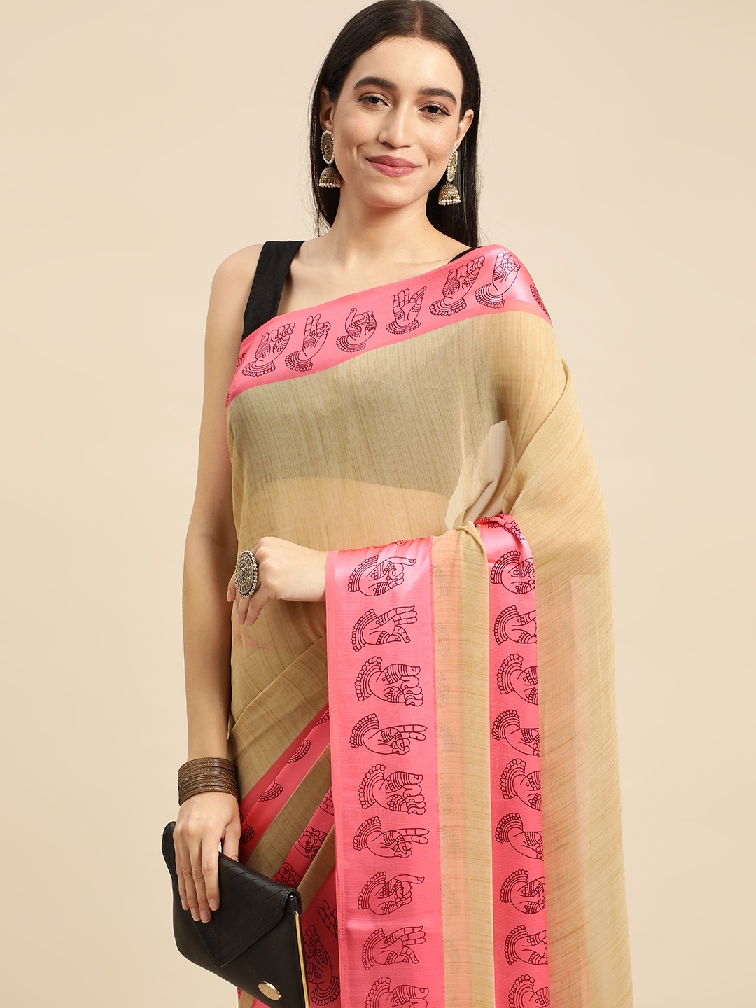 

RACHNA Pink Poly Georgette Saree