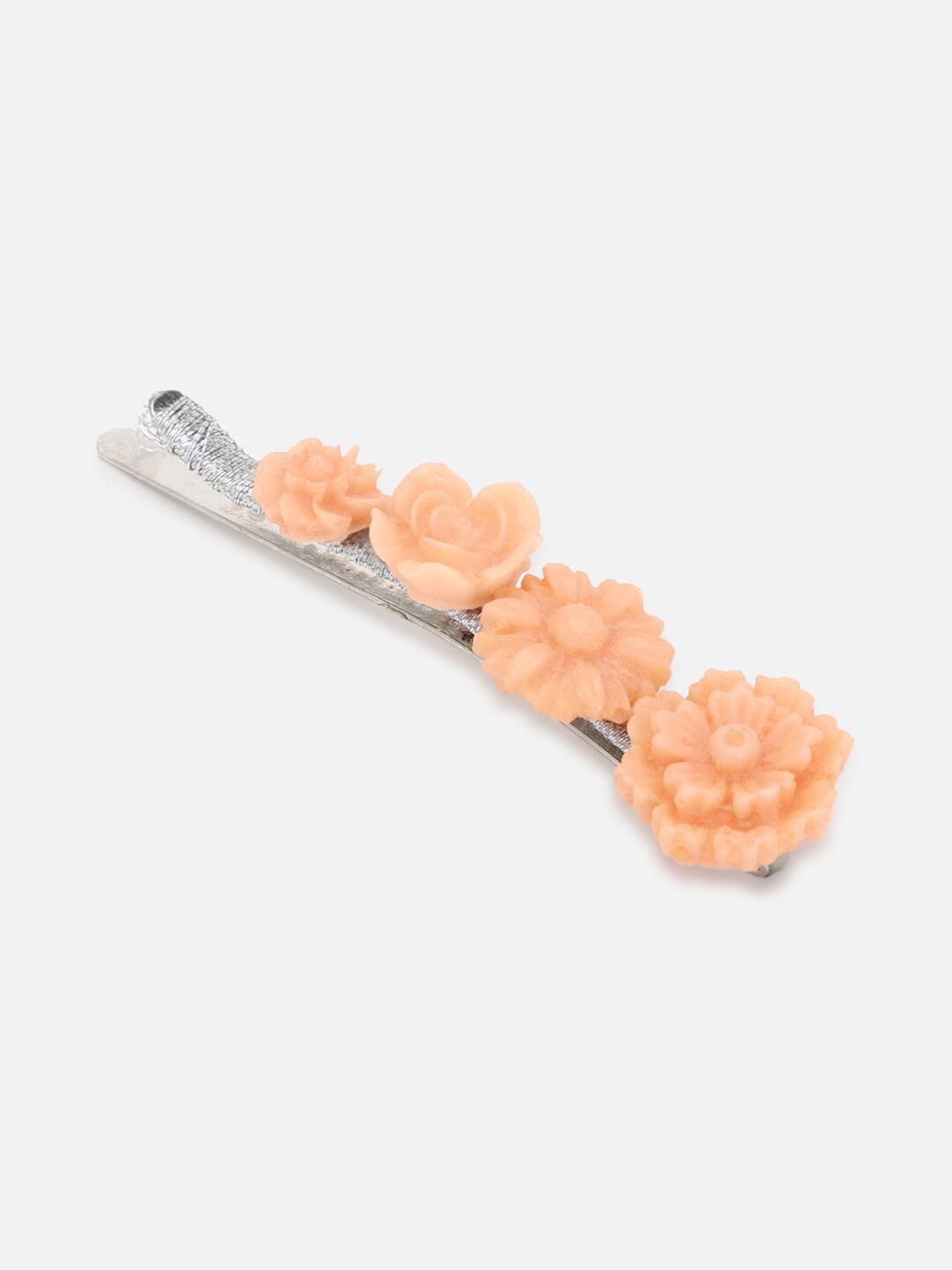 

FOREVER 21 Women Peach-Coloured & Silver-Toned Floral Embellished Bobby Pin