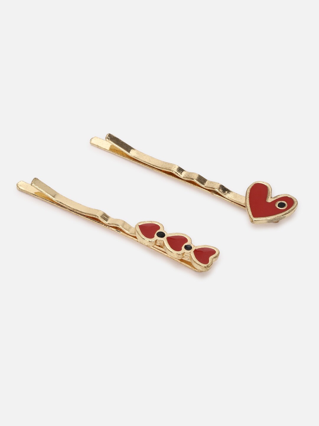 

FOREVER 21 Women Set of 2 Gold-Toned & Red Embellished Bobby Pins