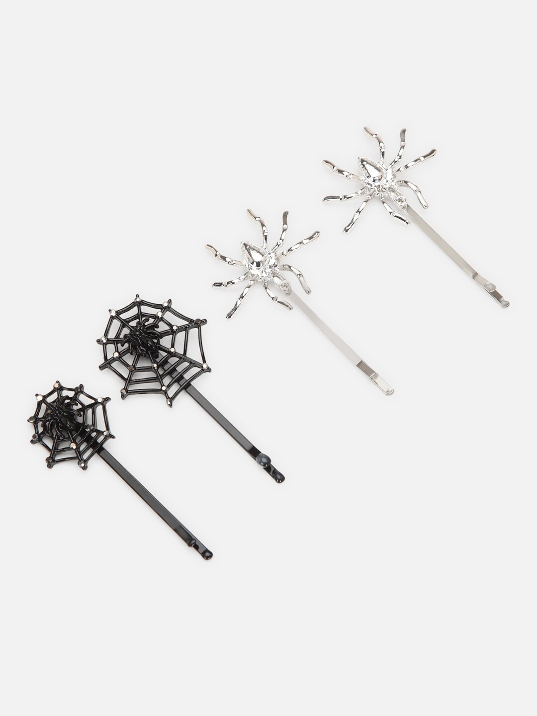 

FOREVER 21 Women Black & Silver-Toned Set of 4 Embellished Bobby Pins