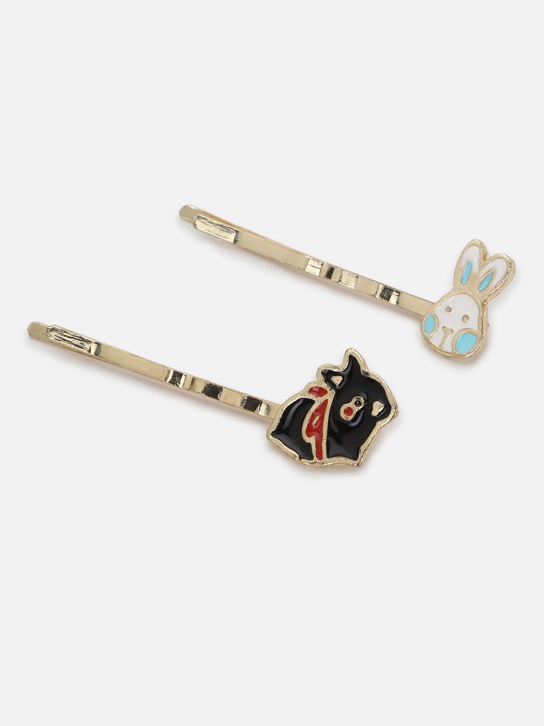 

FOREVER 21 Women Set of 2 Gold & Black Embellished Bobby Pins