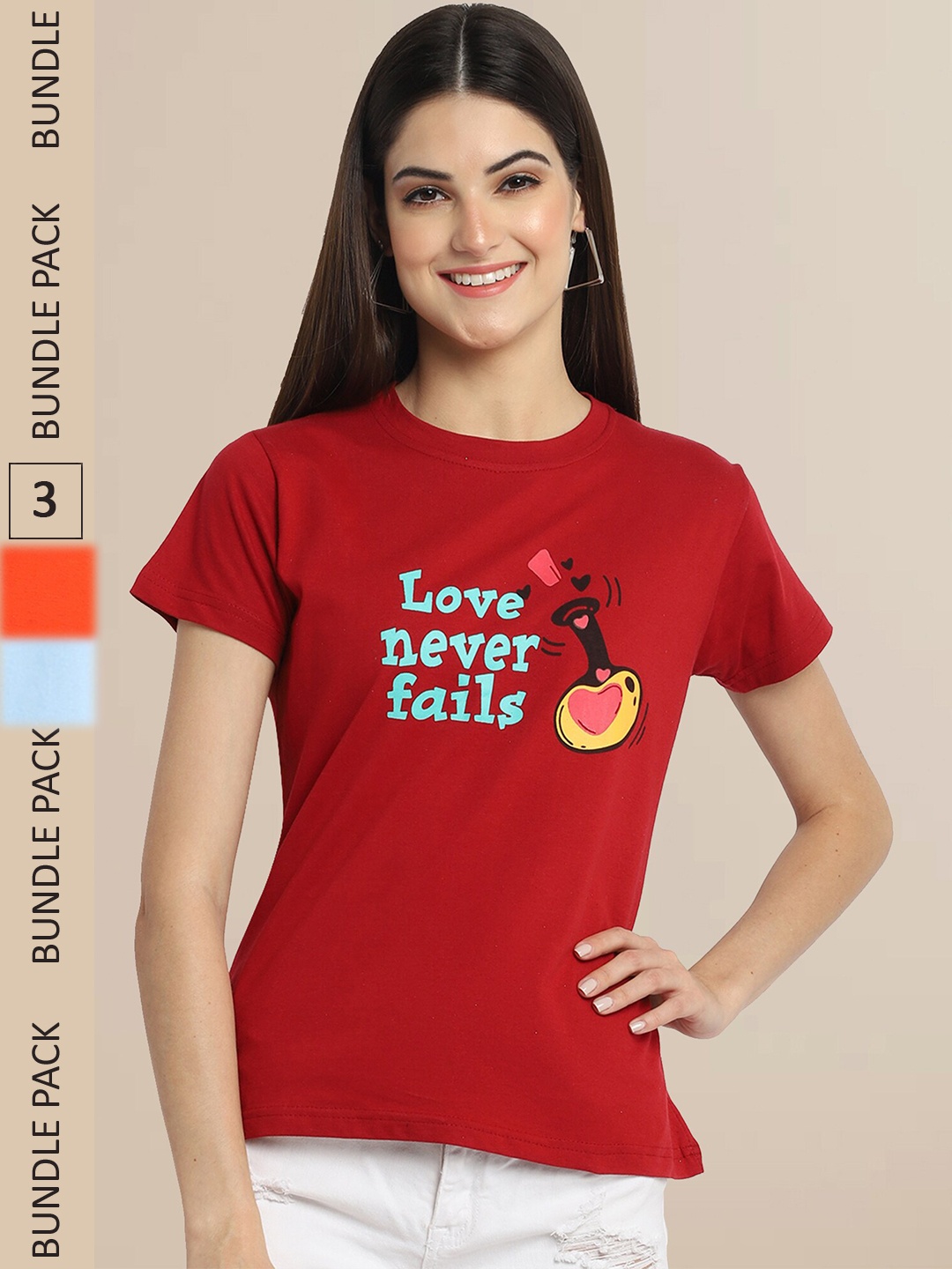 

Fabflee Maroon & Orange Pack Of 3 Printed Cotton T-shirts