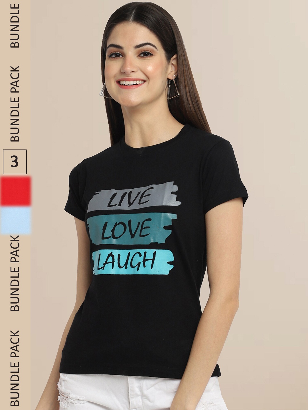 Fabflee Black & Blue Pack Of 3 Printed Cotton T-shirts