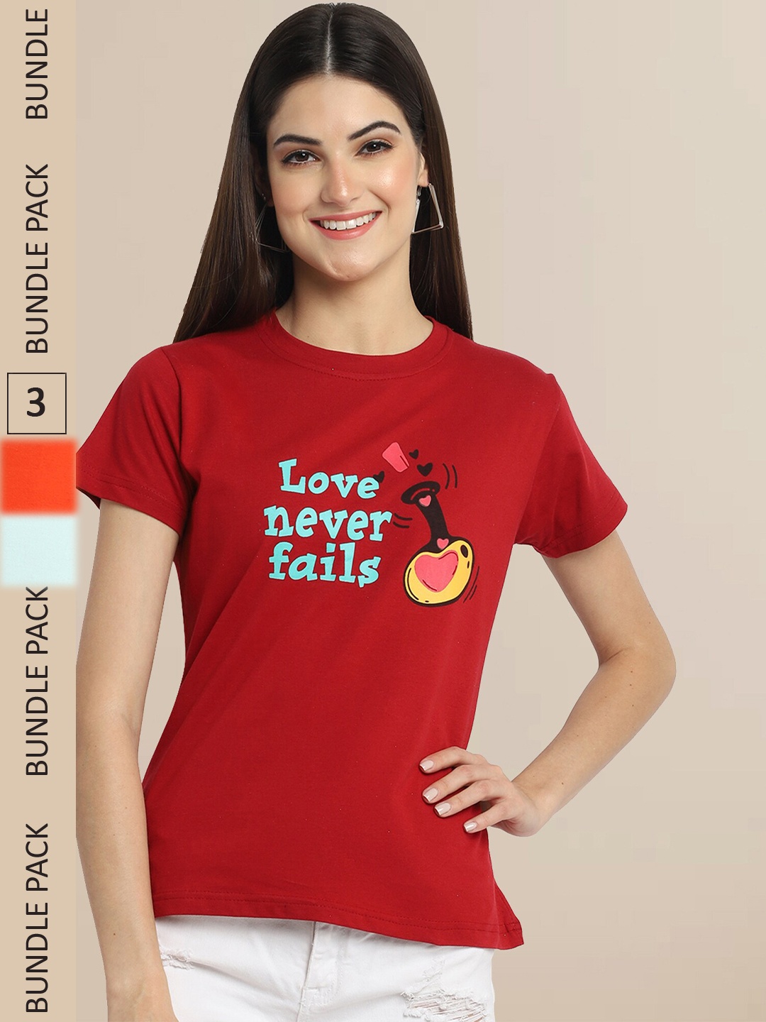 

Fabflee Maroon & Turquoise Blue Pack Of 3 Typography Printed Cotton T-shirts