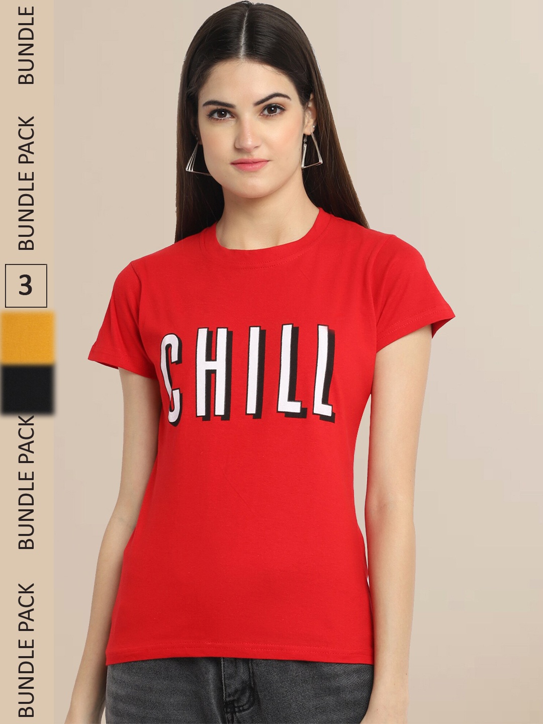 

Fabflee Red & Black Pack Of 3 Typography Printed Cotton T-shirts