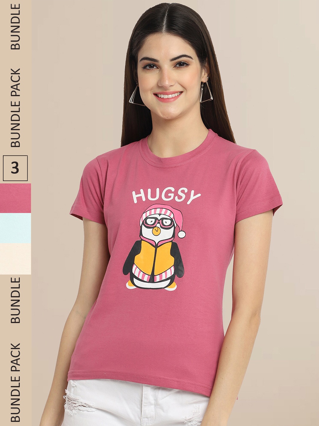 Fabflee Women Pink & Blue Pack of 3 T-shirt