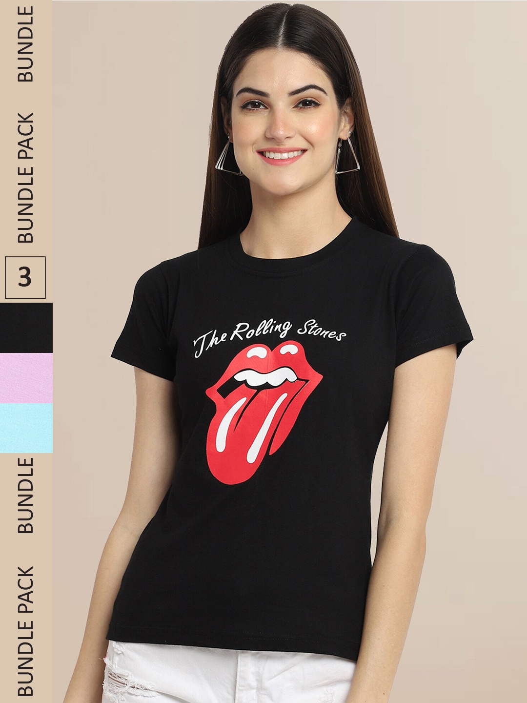 

Fabflee Women Black & Lavender Pack of 3 T-shirt