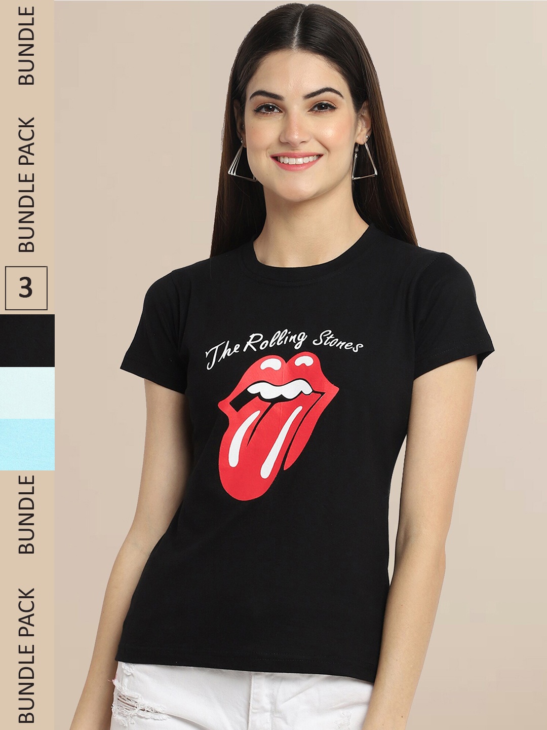 

Fabflee Pack Of 3 Printed Cotton T-shirt, Black