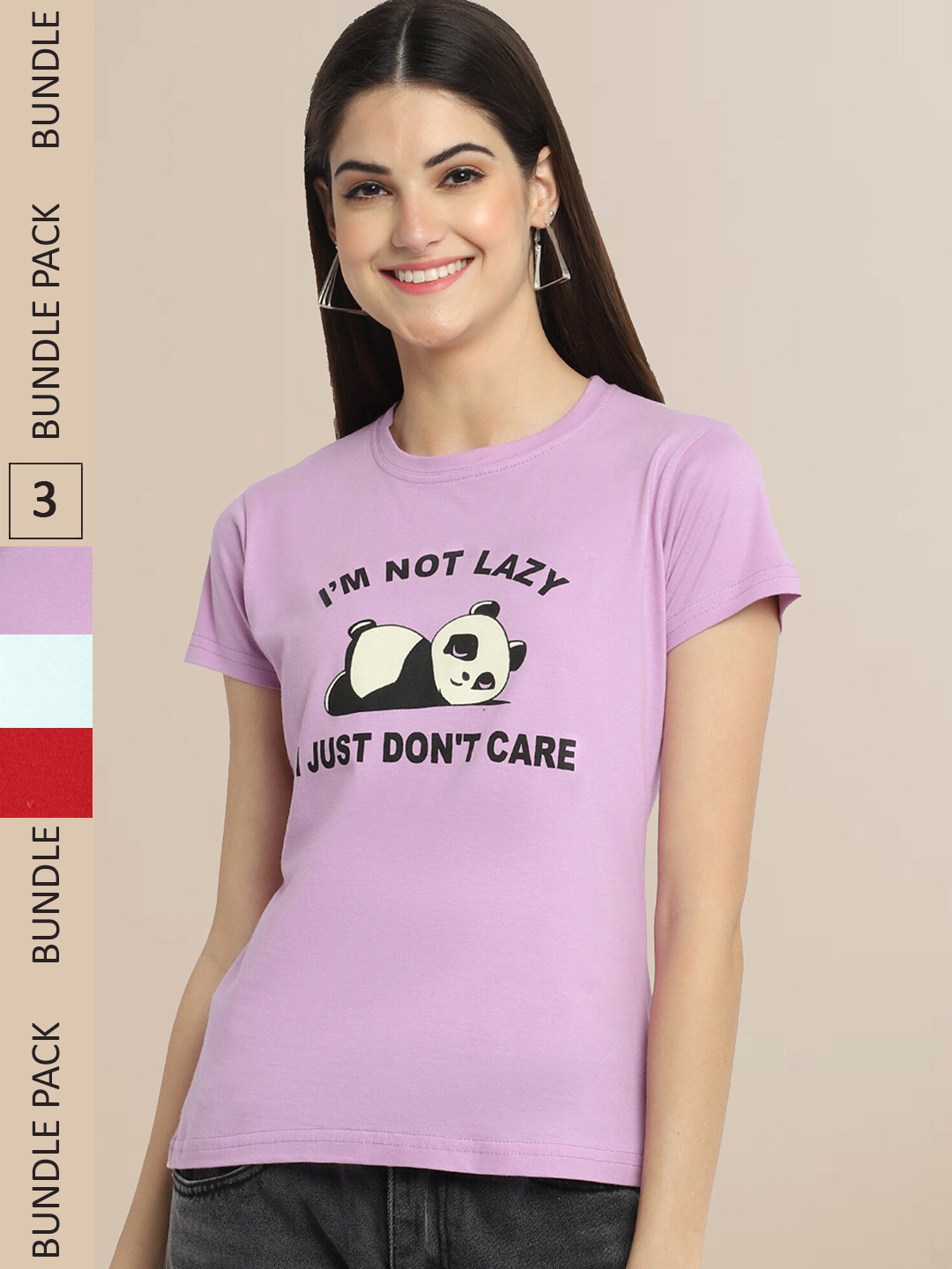 

Fabflee Women Lavender & Blue Pack of 3 Cotton T-shirt