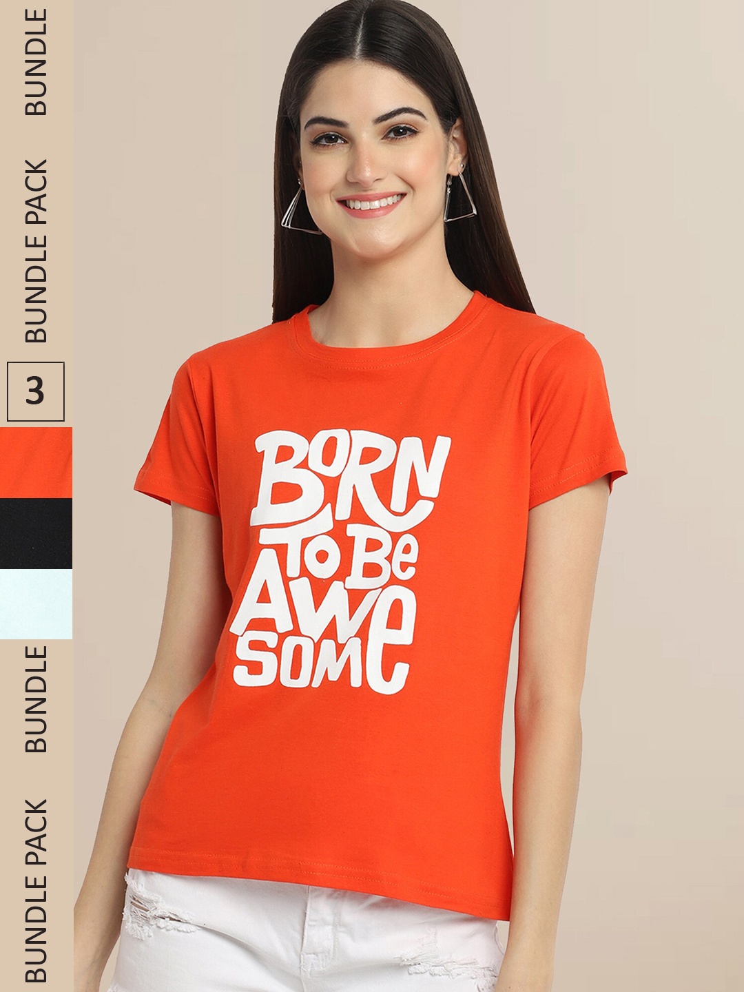 

Fabflee Women Pack of 3 T-shirt, Orange