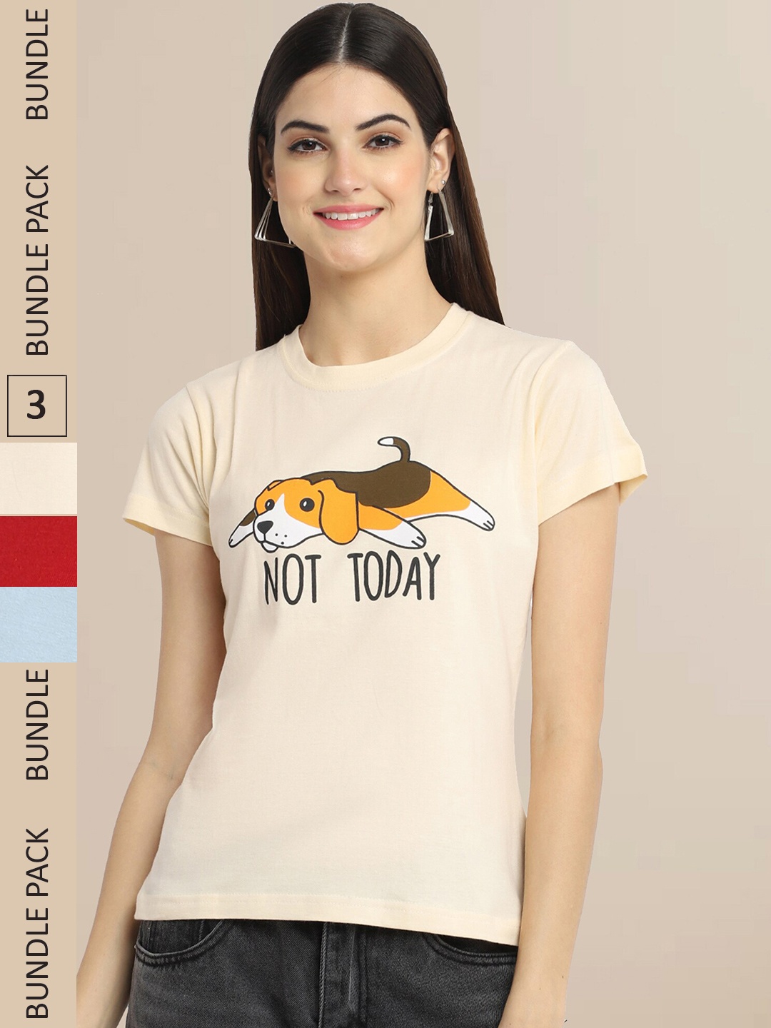 

Fabflee Women Pack of 3 T-shirt, Beige