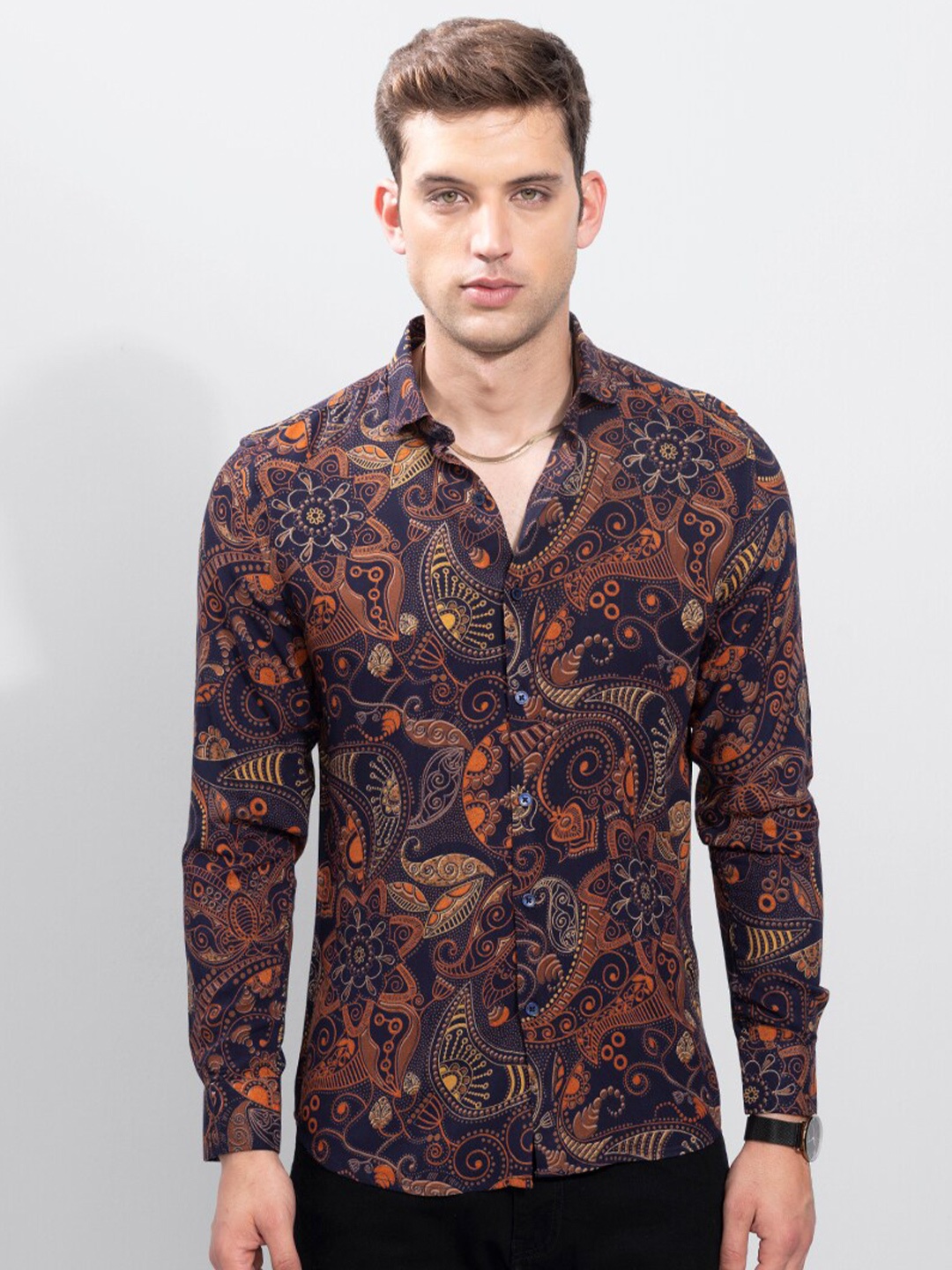 

Snitch Men Orange Slim Fit Floral Printed Casual Shirt