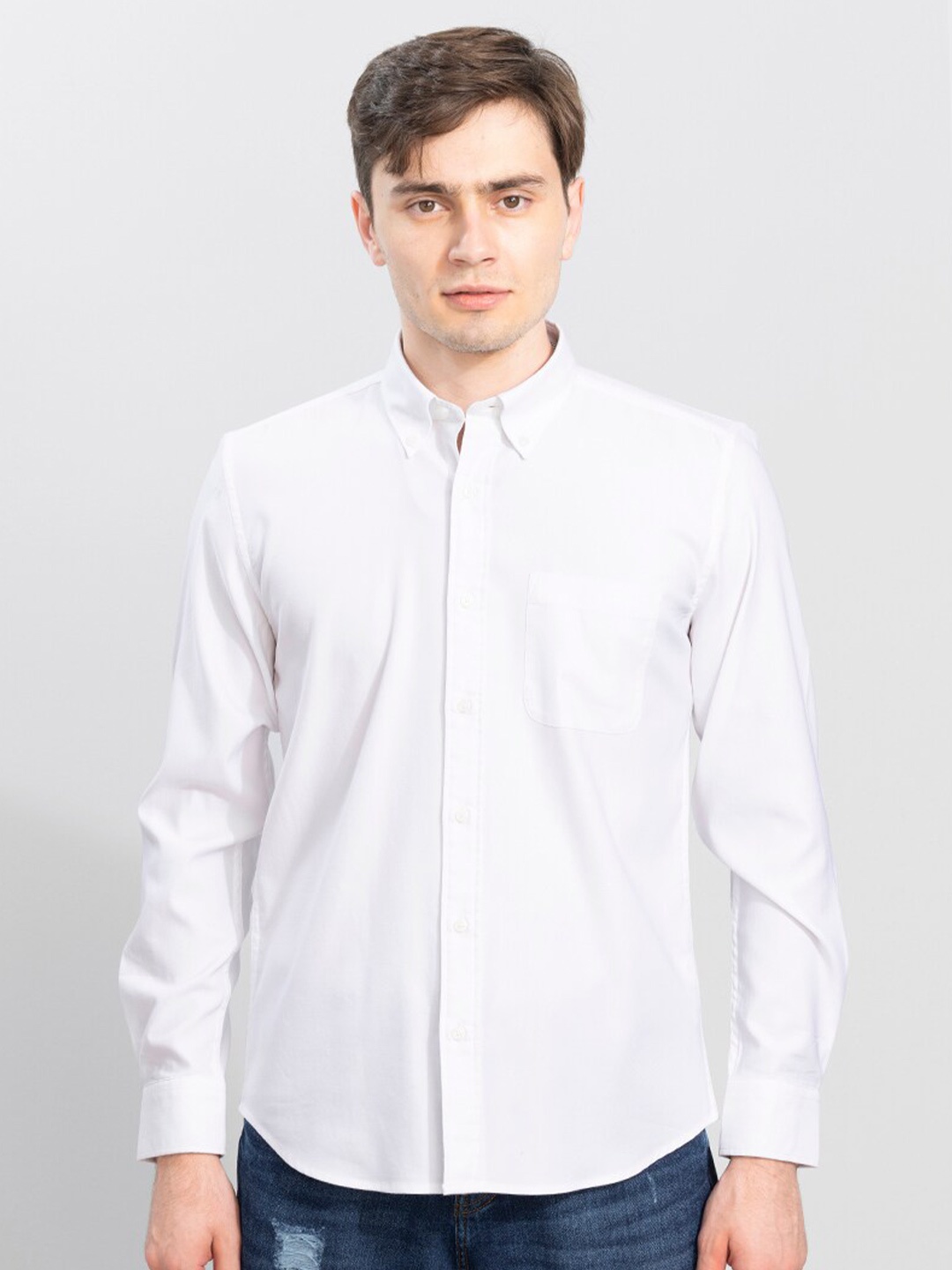 

Snitch Men White Slim Fit Cotton Casual Shirt