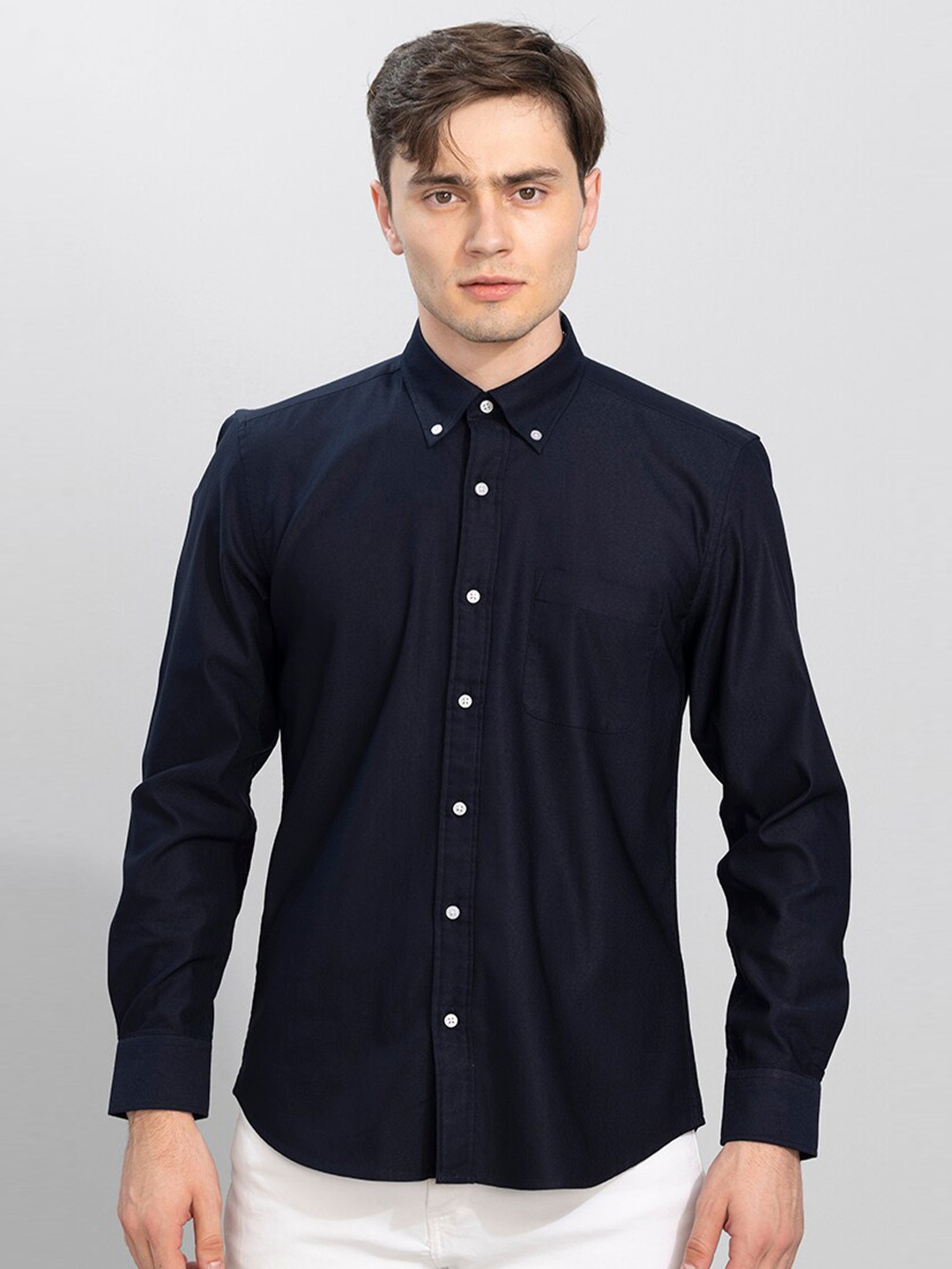 

Snitch Men Navy Blue Slim Fit Cotton Casual Shirt