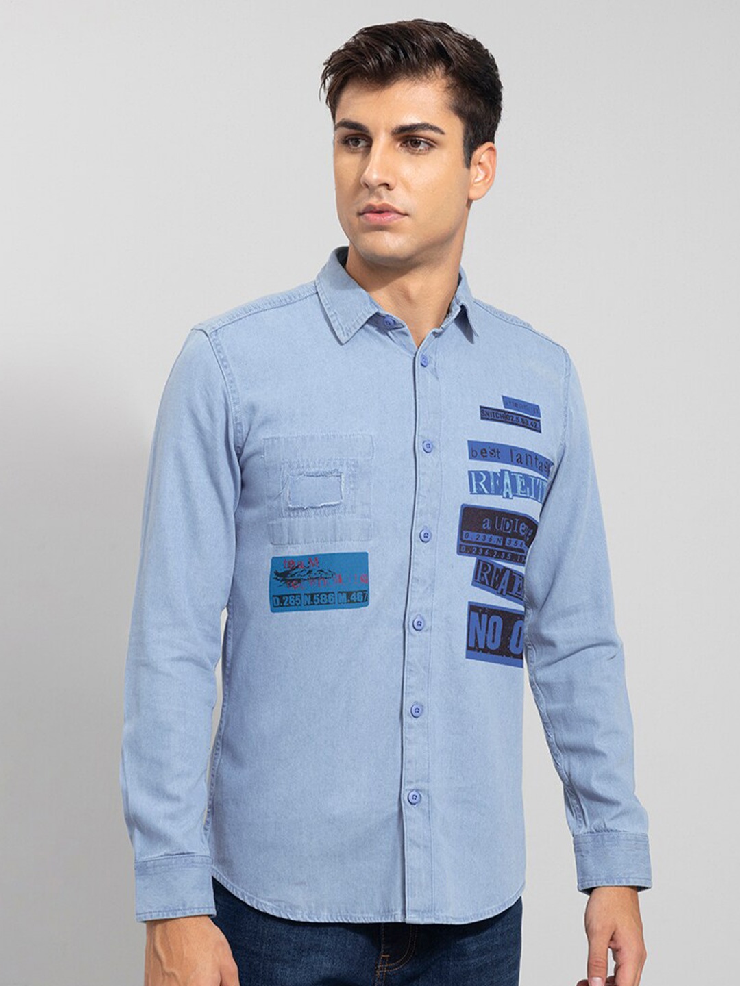

Snitch Men Slim Fit Printed Cotton Casual Shirt, Blue