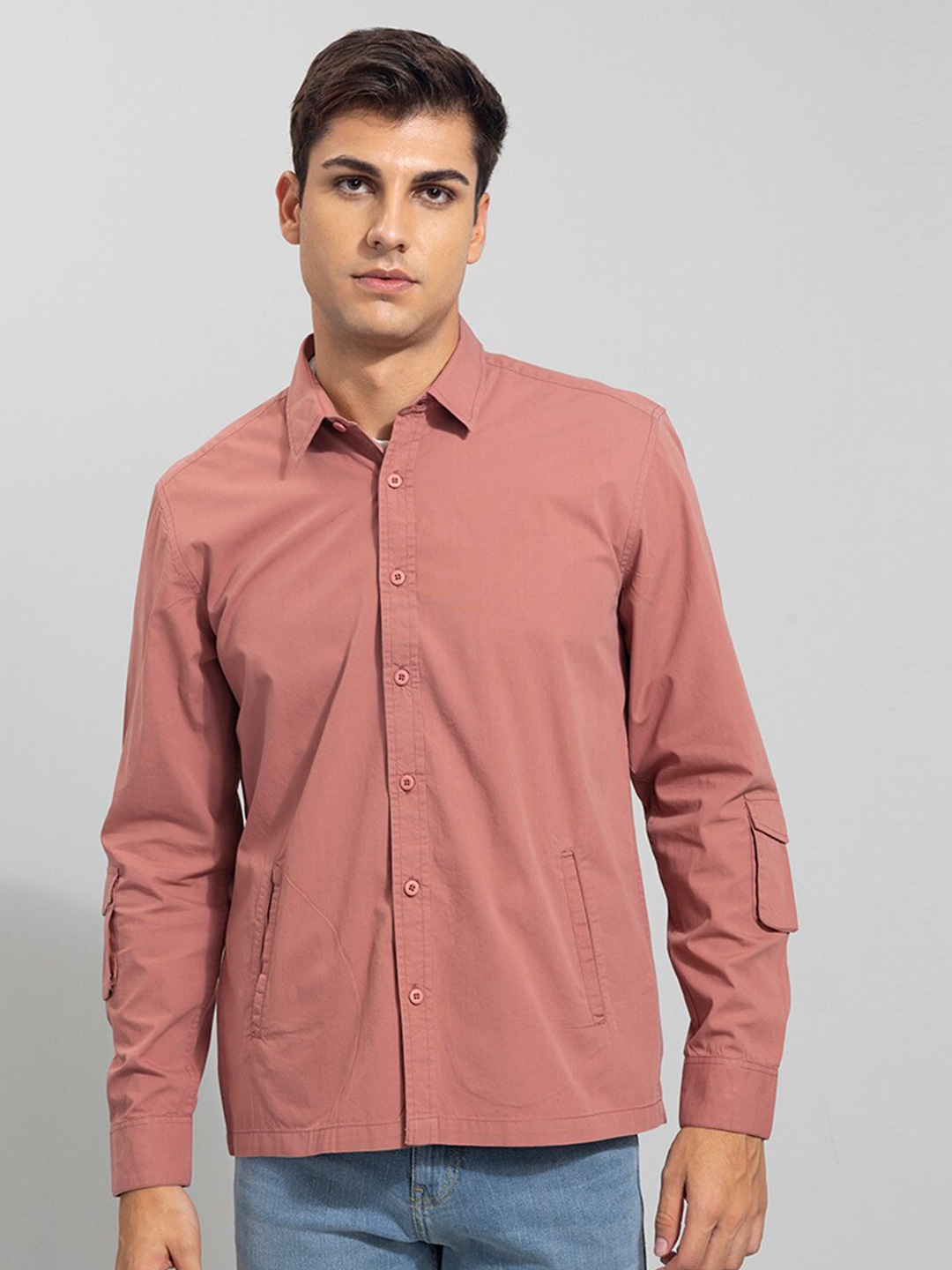 

Snitch Men Peach-Coloured Slim Fit Cotton Casual Shirt