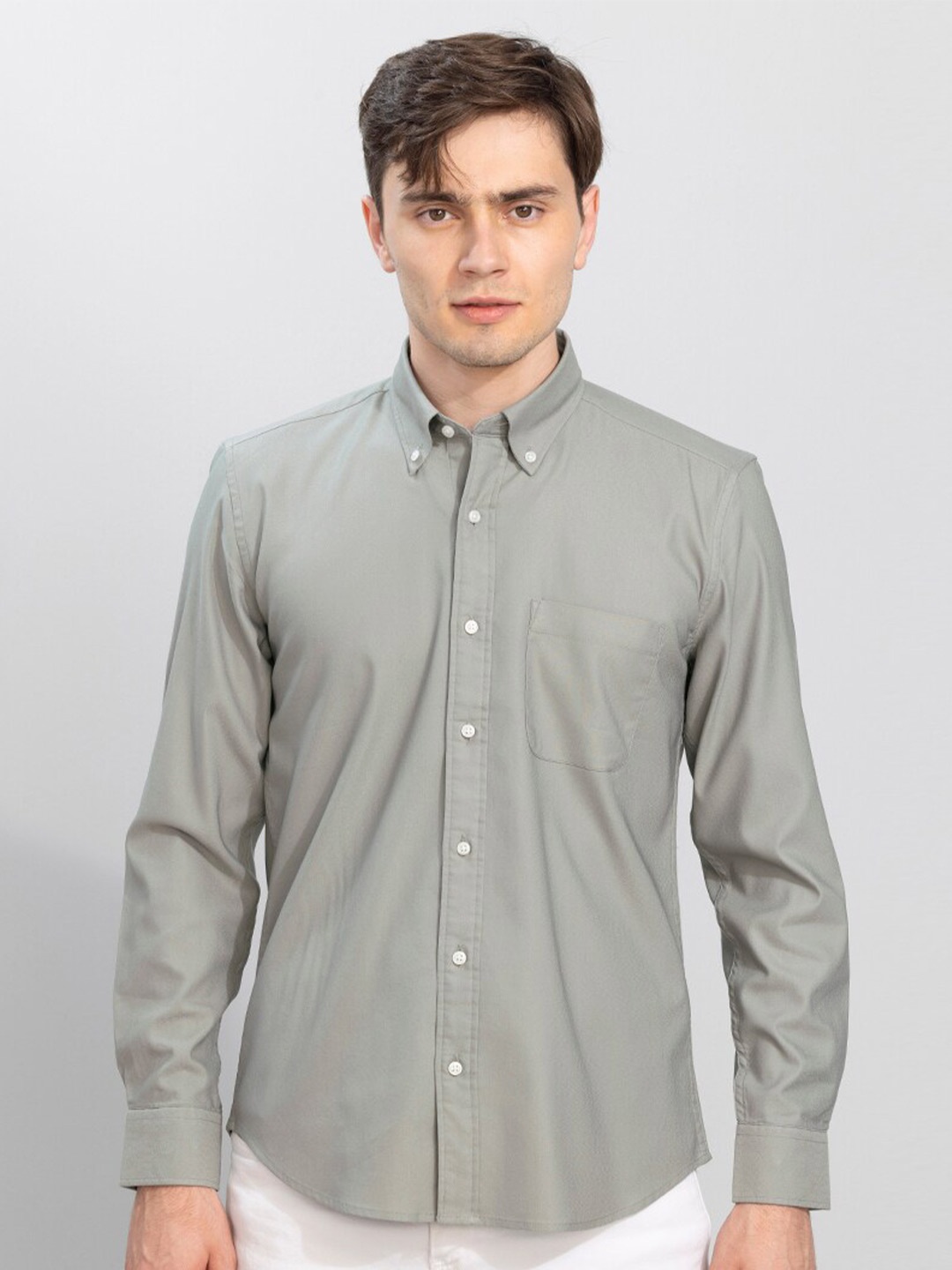 

Snitch Men Grey Slim Fit Casual Cotton Shirt