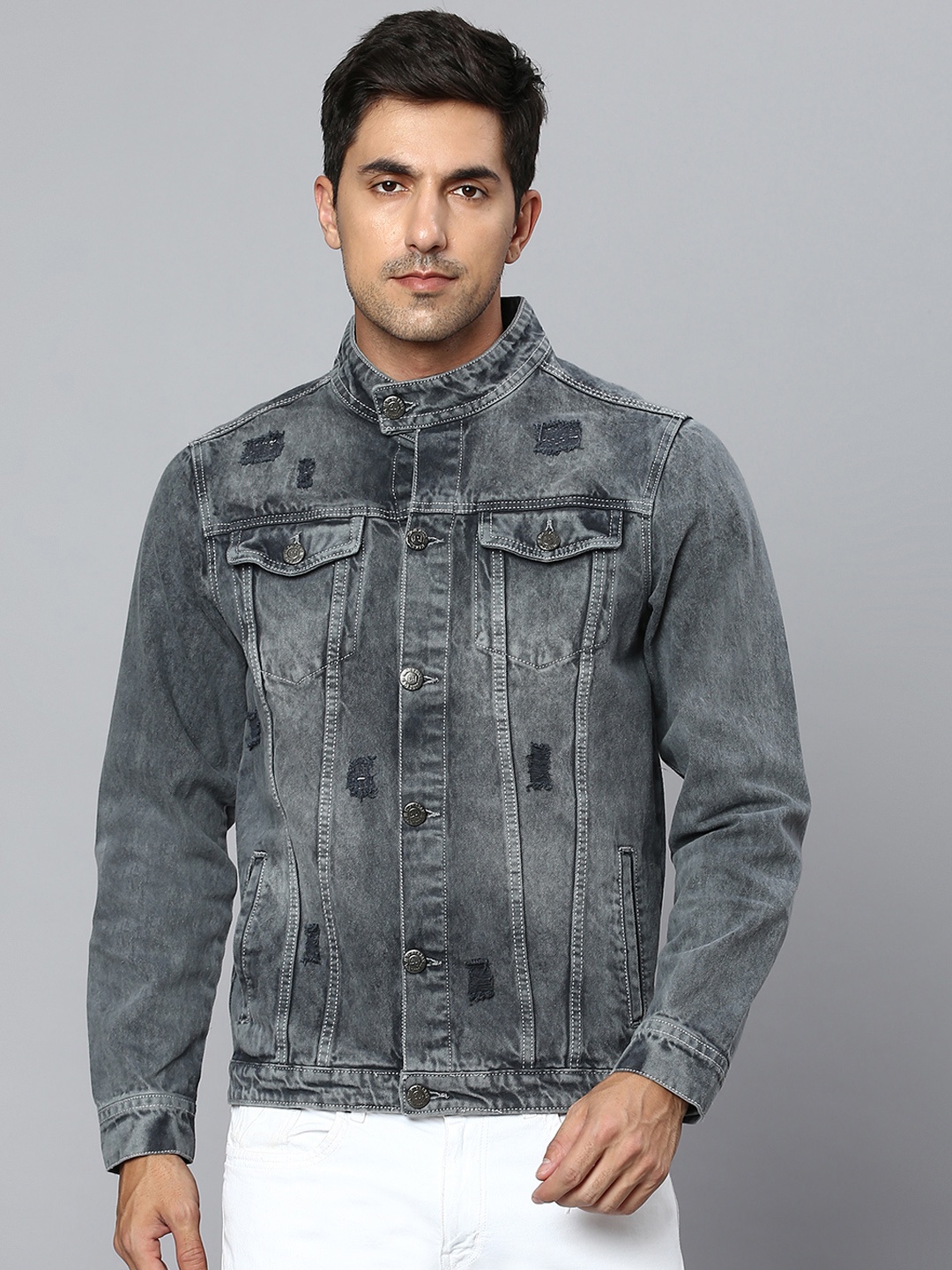 

High Star Men Grey Washed Denim Jacket