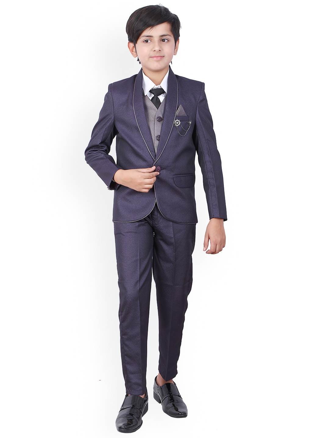 

FOURFOLDS Boys Purple 5 Piece Single Breasted Party Suit