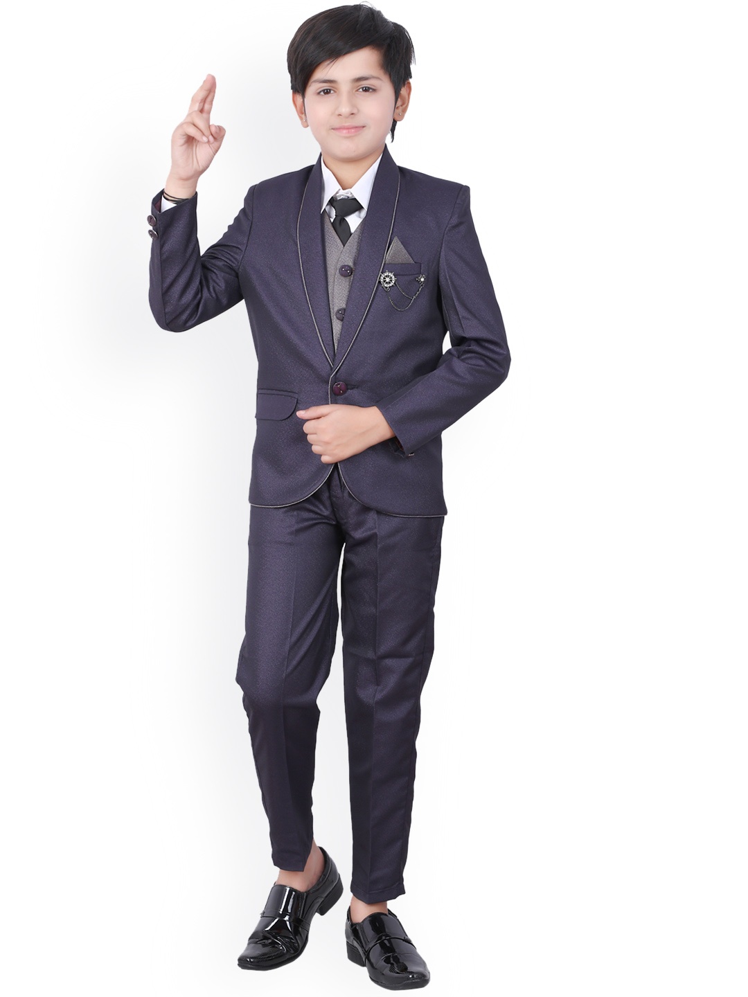 

FOURFOLDS Boys Purple 5 Piece Single Breasted Suit