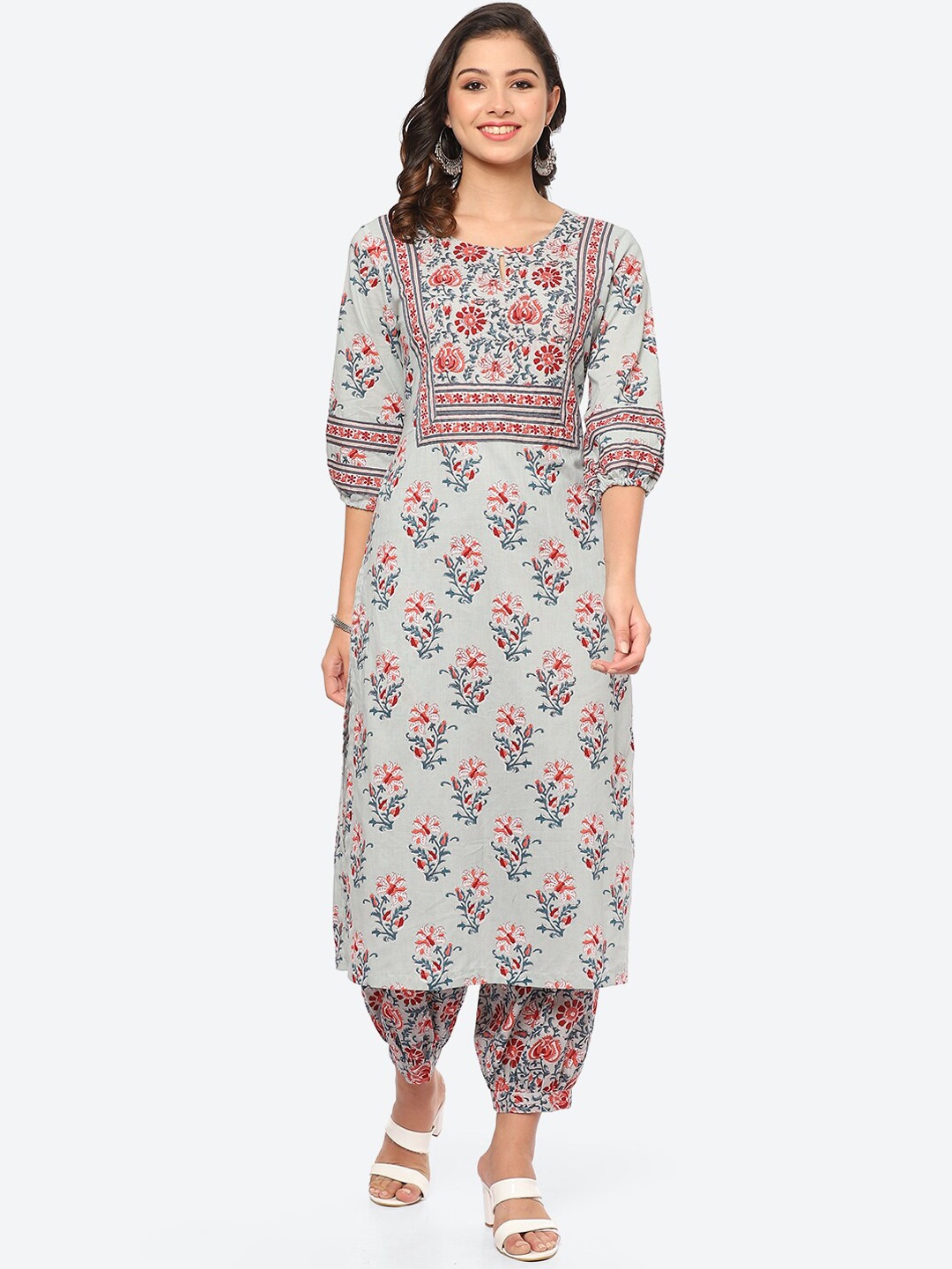 

Meena Bazaar Women Grey Ethnic Motifs Printed Kurta with Salwar