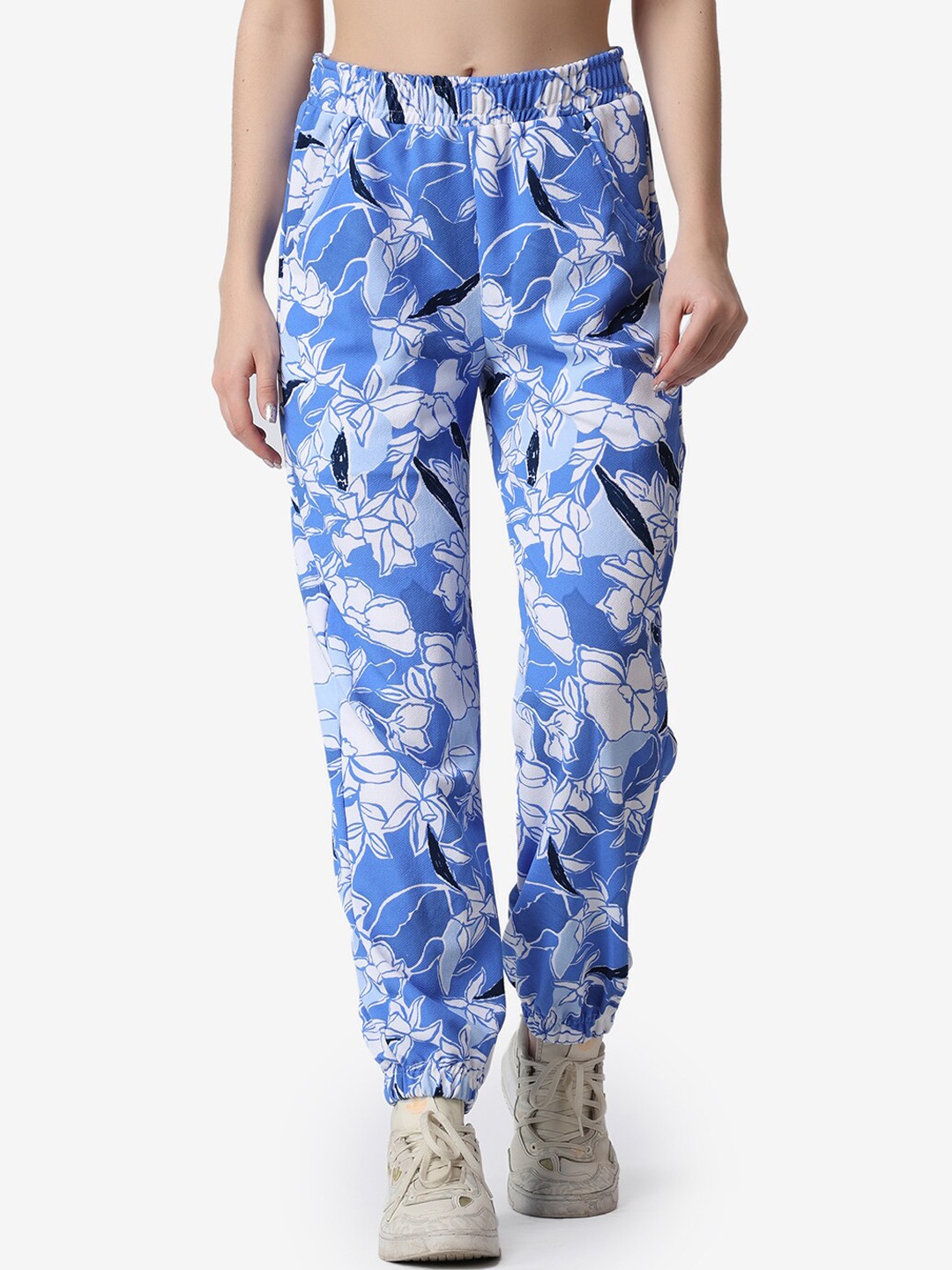 

Popwings Women Floral Printed High-Rise Joggers, Blue
