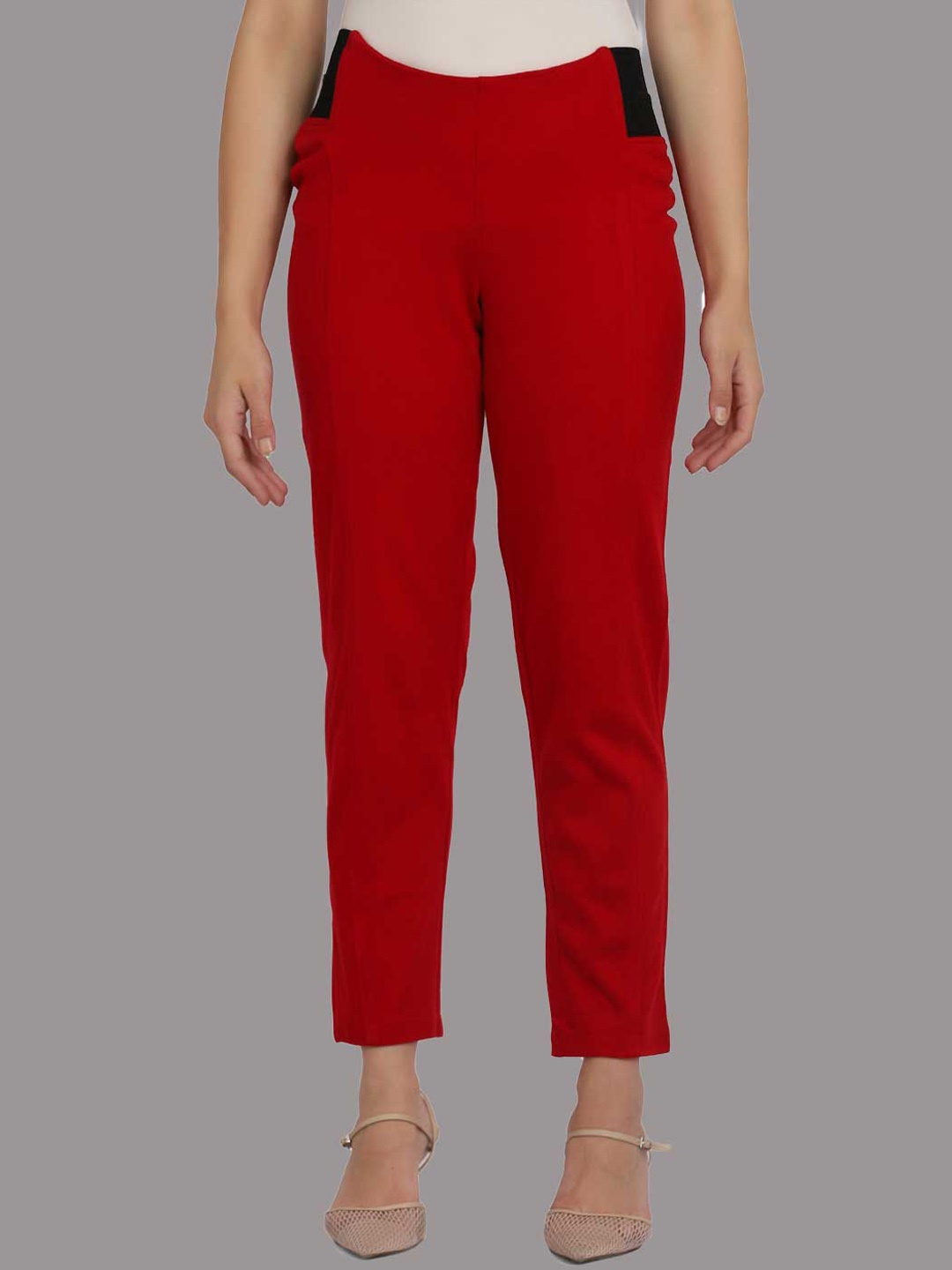 

SPIFFY Women Red Original Straight Fit High-Rise Acrylic Trouser