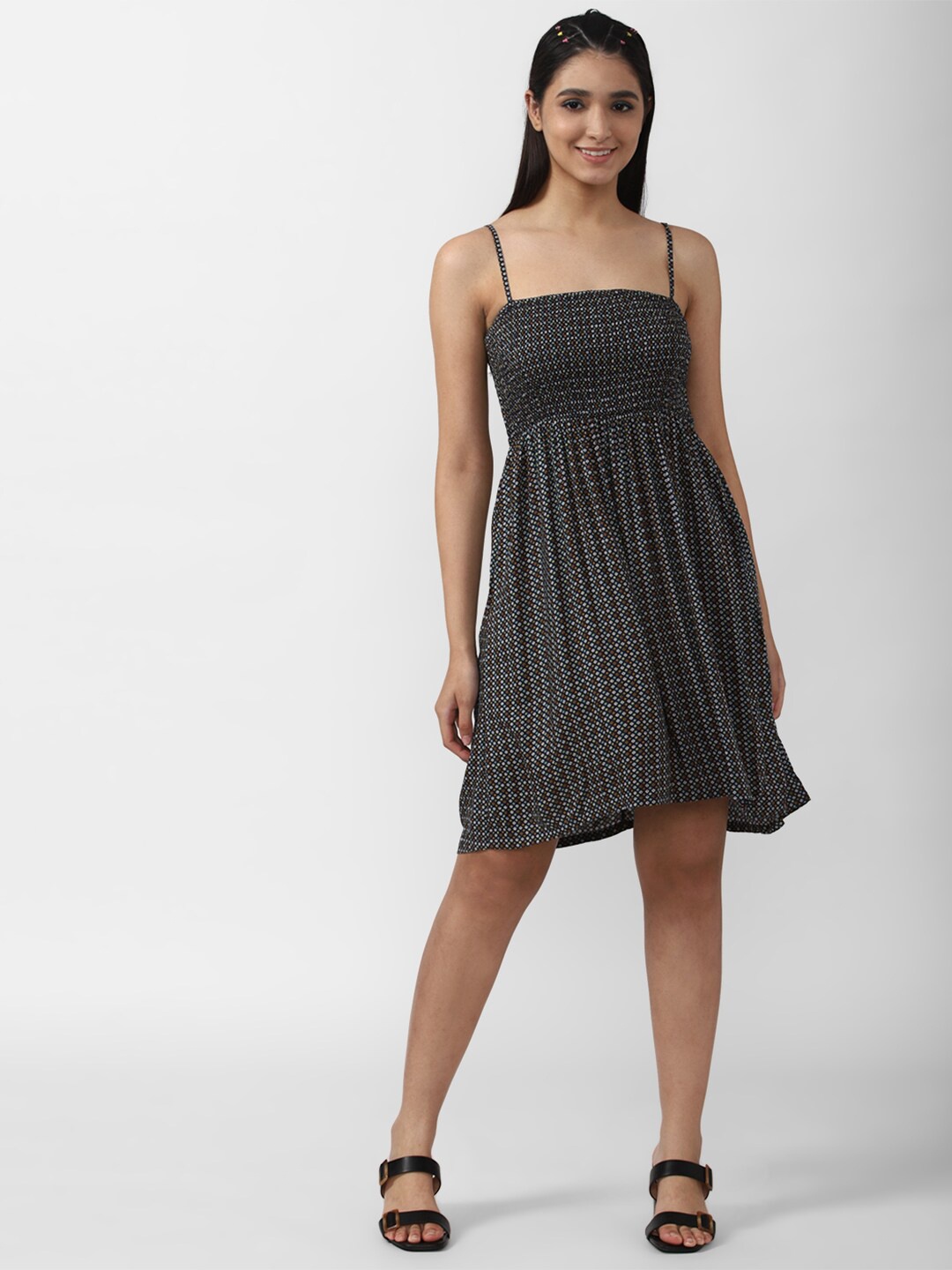 

FOREVER 21 Grey Shoulder Straps Fit And Flare Dress