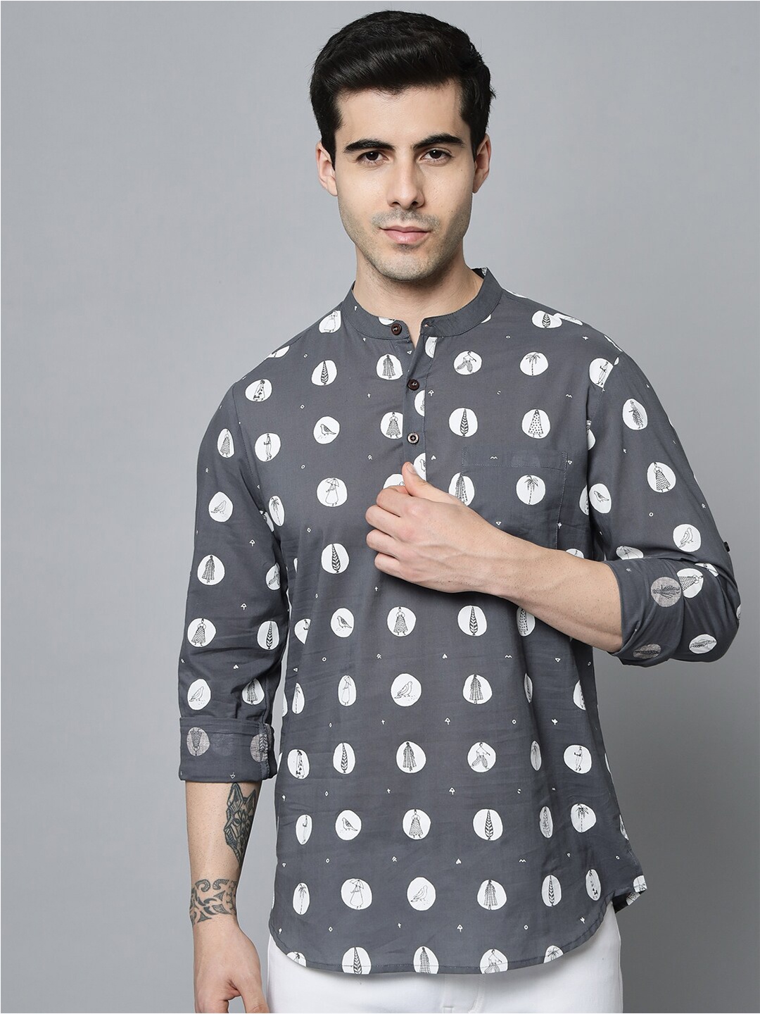 

Sutidora Men Black Classic Printed Cotton Shirt