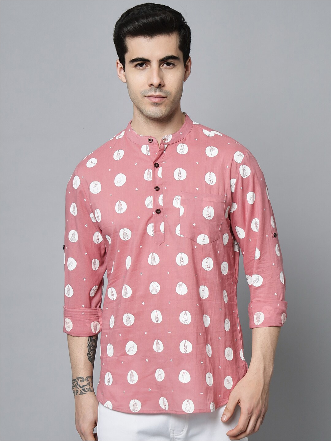 

Sutidora Men Classic Printed Cotton Causal Shirt, Pink