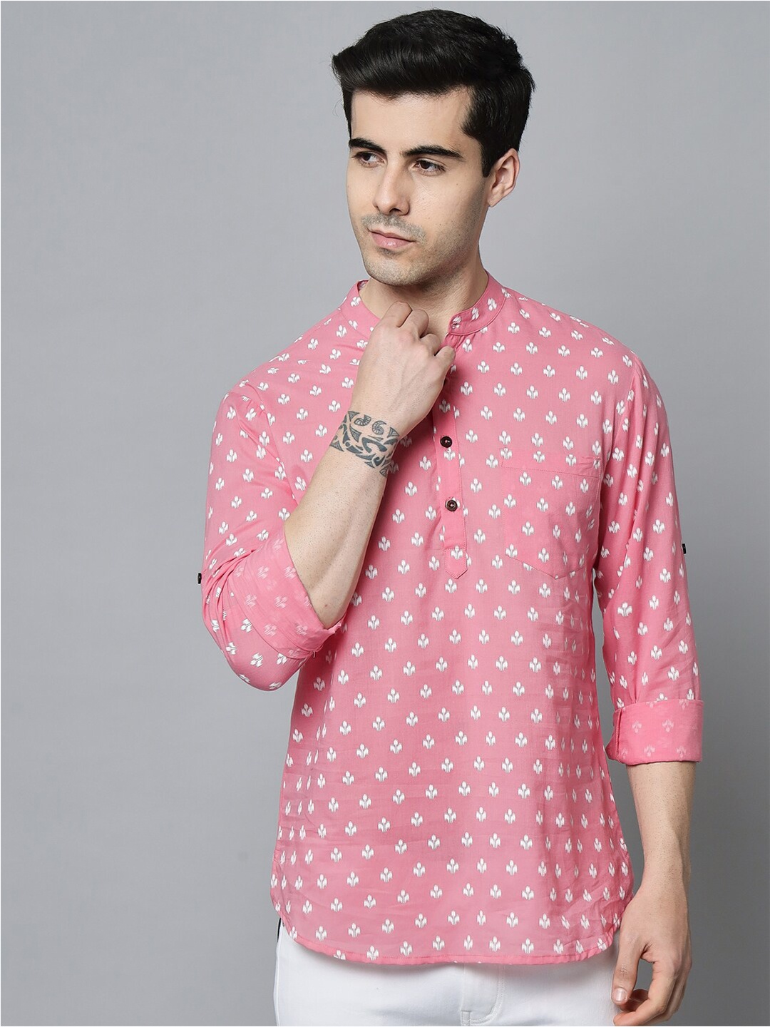 

Sutidora Men Pink Classic Printed Causal Shirt
