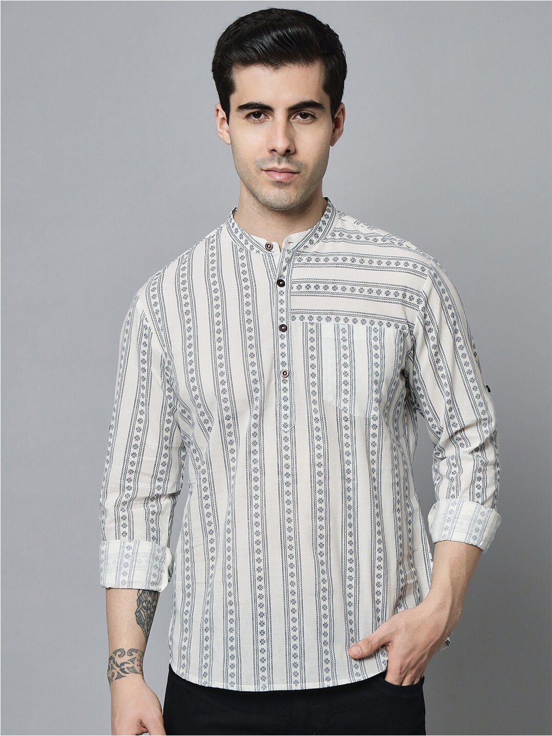 

Sutidora Men Classic Printed Cotton Causal Shirt, White