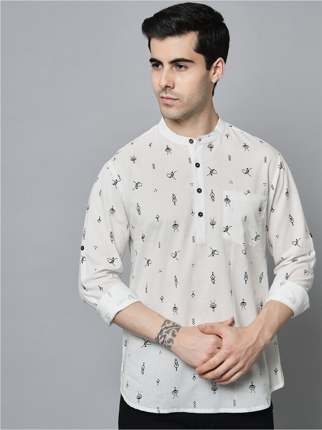 

Sutidora Classic Printed Cotton Causal Shirt, White