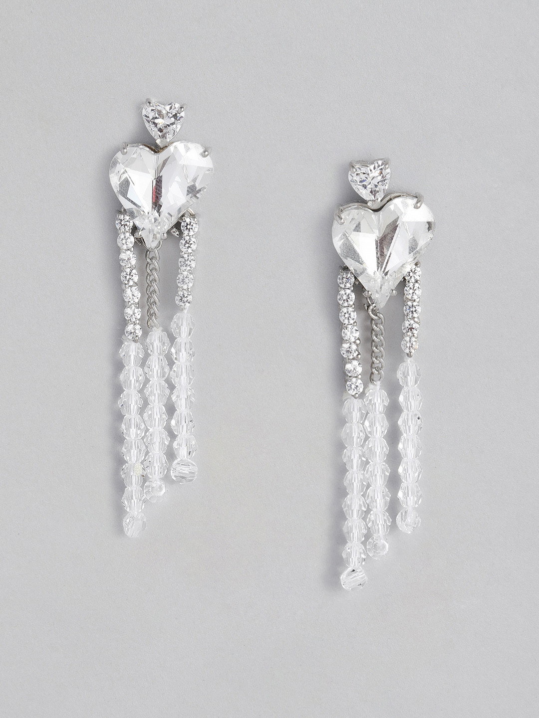 

Onaifa Rhodium-Plated Heart Shaped Drop Earrings, White