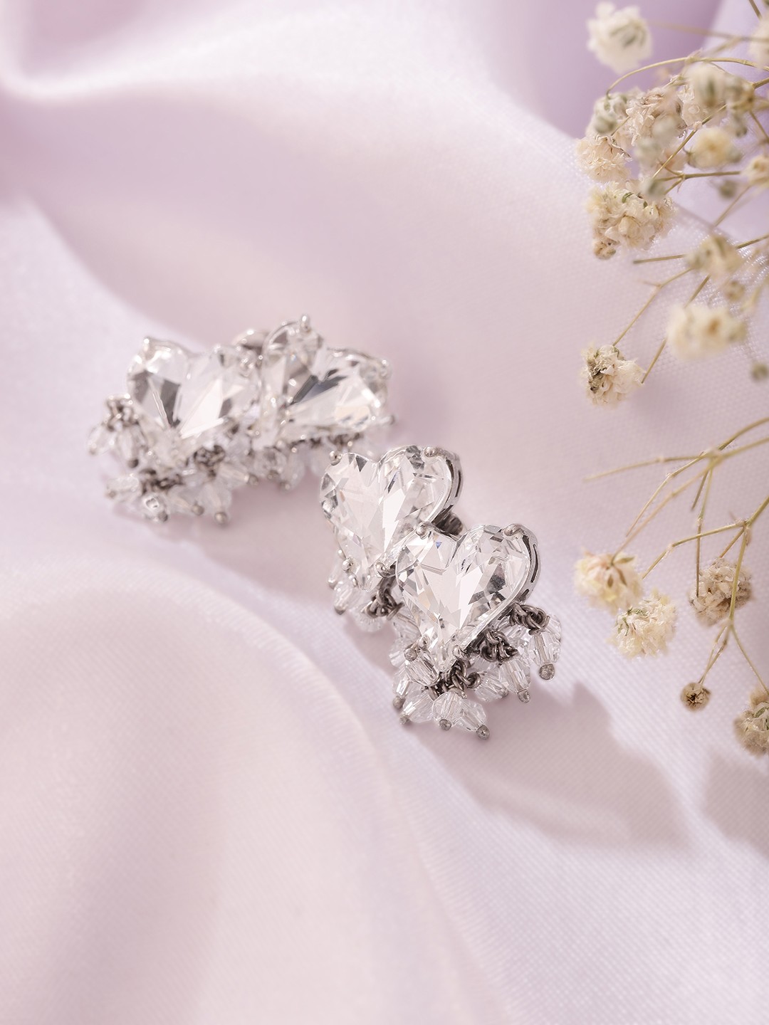 

Onaifa Rhodium-Plated Heart Shaped Studs Earrings, White